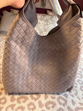 Woven Shoulder Hobo Bag light lavender color